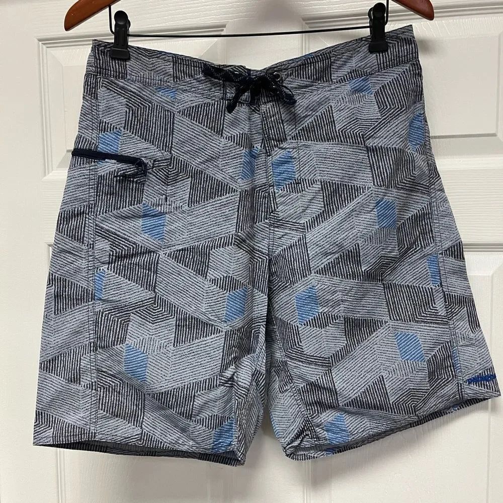 Patagonia Gray & Blue Print Board Shorts Swim Trucks sz 32